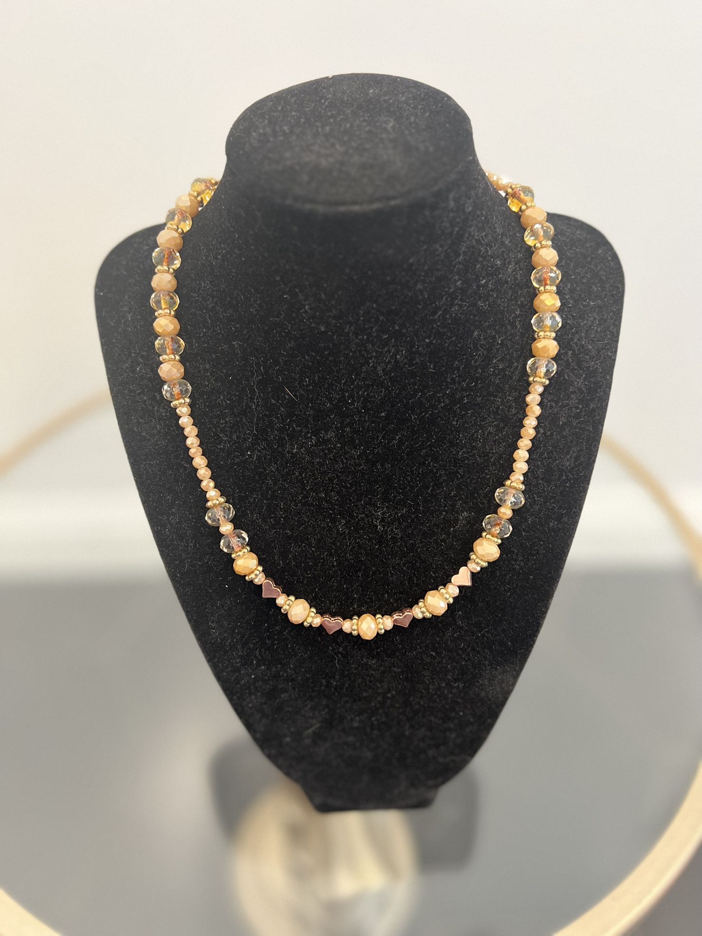 MINI ROSE GOLD HEARTS NUDE/GOLD CRYSTALS GOLD BEADS NECKLACE