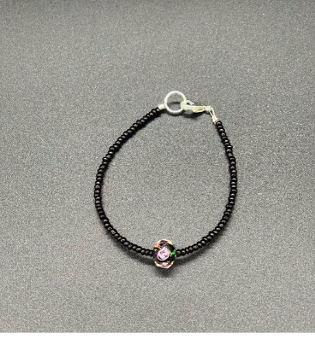 Pink Glass Rose Beaded Bracelet, Glass Beads, Black, Mom, Girlfriend, Daughter, Sister