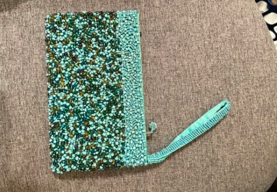 Turquoise And Blue Beaded Wristlet, Handbag, Clutch $100