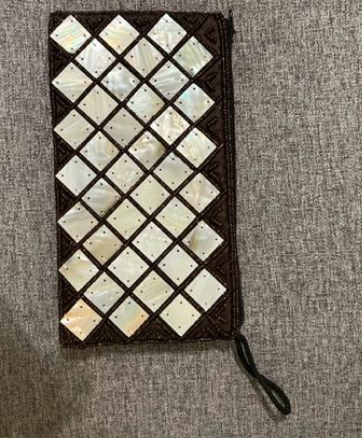 Brown Abalone Shell Beaded Clutch $100