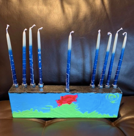 Menorah, Art Deco, Hanukkah, Judaica, Ornament, Candle Holder $30