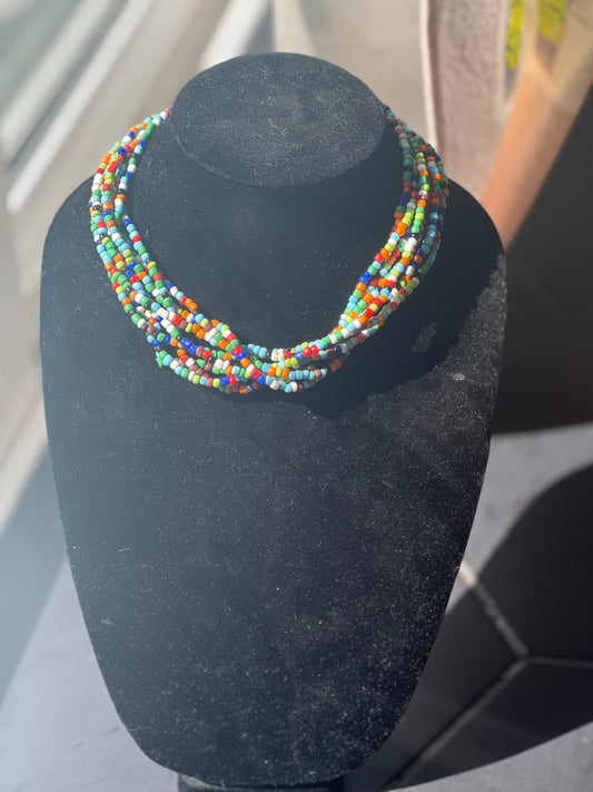 Multi color beaded chain necklace