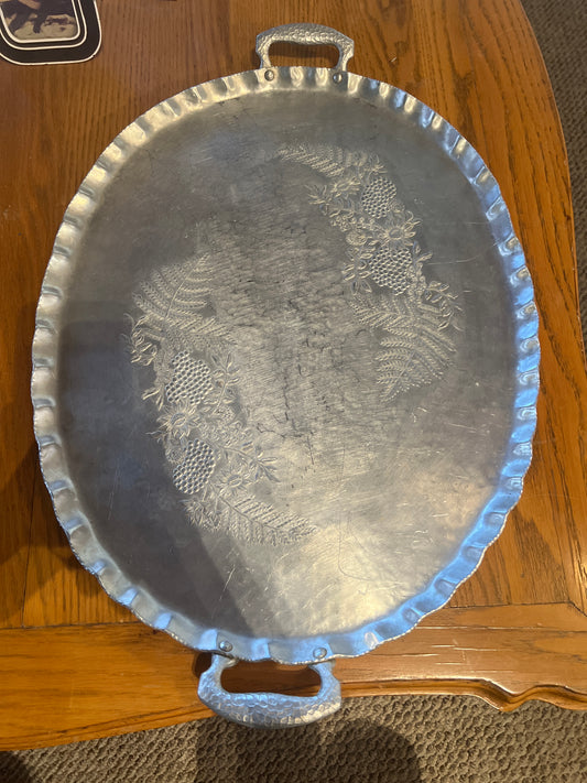 vintage hammered aluminum tray,  made by Canterbury Arts.