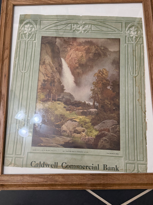Antique 1907 Yosemite Cascade Falls Print Caldwell Commercial Bank Art Nouveau Frame