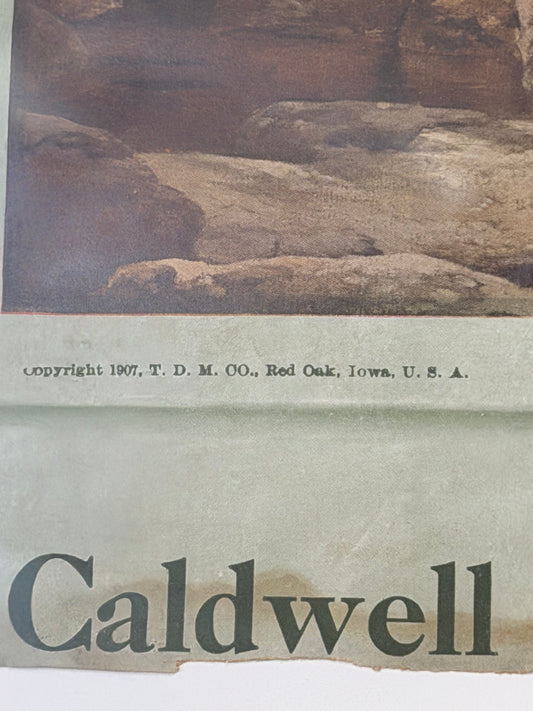Antique 1907 Yosemite Cascade Falls Print Caldwell Commercial Bank Art Nouveau Frame