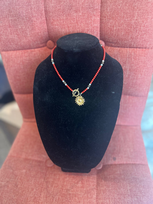 Front closure, Gold, Daisy, salmon, coral crystal beads. 
$30