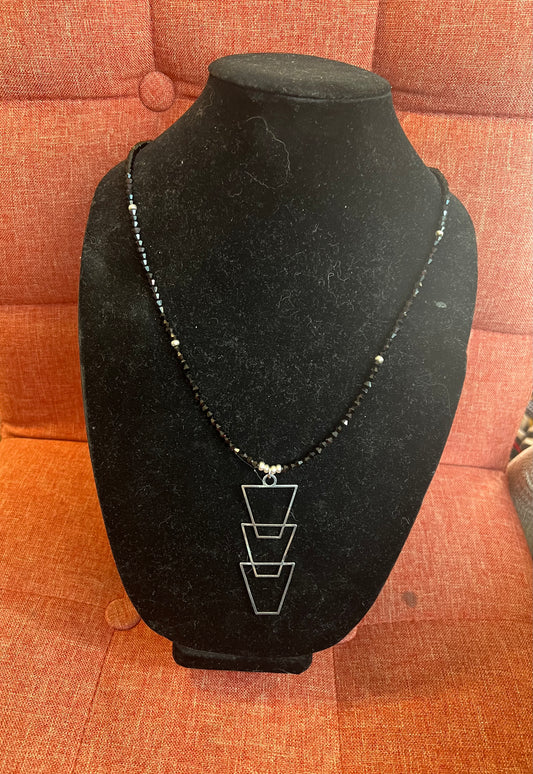 Art Deco Pendant with Black Crystals