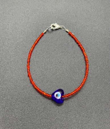 Evil Eye Bracelet, Protection Bracelet, Heart Evil Eye Bracelet, Blue heart, Red Glass Seed Beads, For Men, Women, Girls, Boys $14