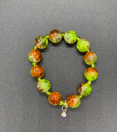 Charm Bracelet, Dainty Bracelet, Lime Green Bracelet, Brown Bracelet, Translucent, Opalescent Charm Bracelet, Round Beads $14
