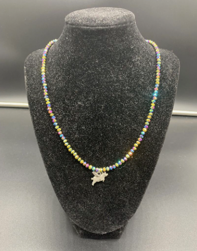 Flying Pig Necklace, Pig Pendant, Sparkly Necklace, Rainbow Necklace, Unisex, Pig Necklace, Animal Necklace, $35