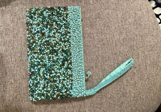 Turquoise And Blue Beaded Wristlet, Handbag, Clutch $100