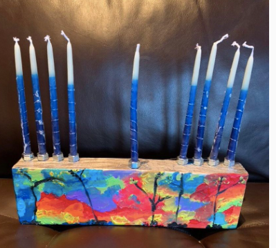 Menorah, Art Deco, Hanukkah, Judaica, Ornament $30