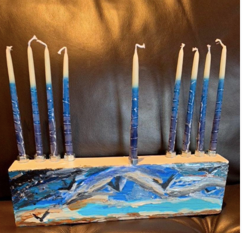 Menorah, Art Deco, Hanukkah, Judaica, Ornament, Candle Holder $30