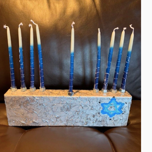 Menorah, Art Deco, Hanukkah, Judaica, Ornament, Candle Holder $30